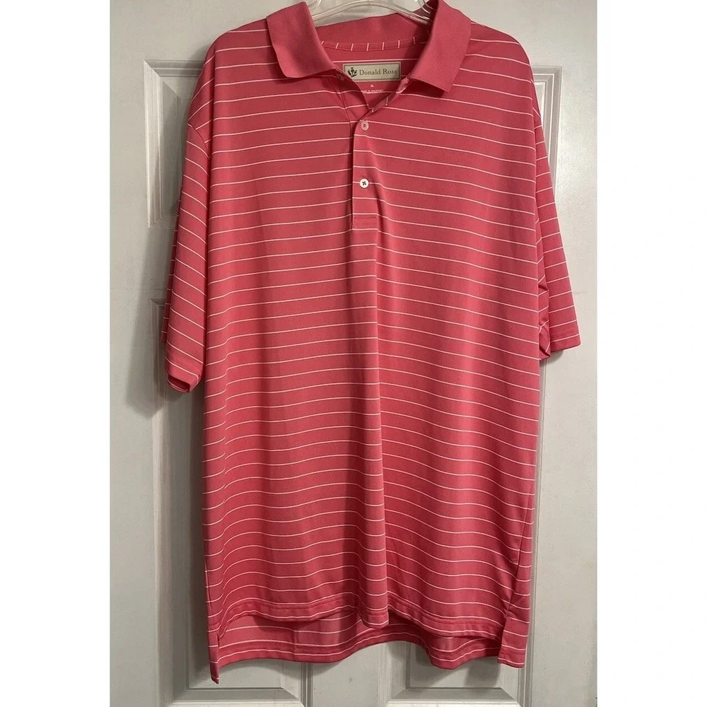 Donald Ross XL Sport Mens Polo Shirt Extra Large Pink White Stripe Pullover Golf
